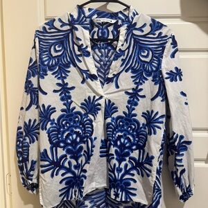 Zara Women's Blue and White Top